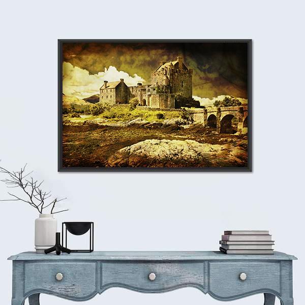 Old Scottish Castle Canvas Wall Art-1 Piece-Floating Frame-24" x 16"-Tiaracle