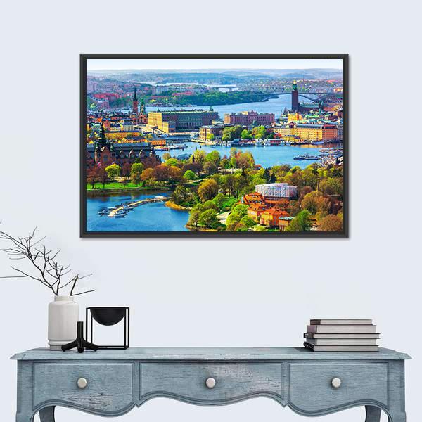 Old Town Gamla Stan Canvas Wall Art-1 Piece-Floating Frame-24" x 16"-Tiaracle