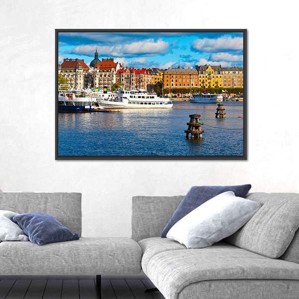 Old Town In Stockholm Canvas Wall Art-1 Piece-Floating Frame-24" x 16"-Tiaracle
