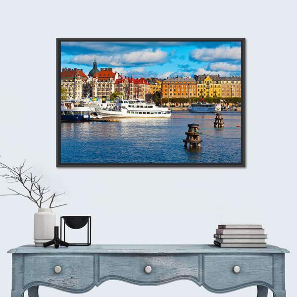 Old Town In Stockholm Canvas Wall Art-3 Horizontal-Gallery Wrap-25" x 16"-Tiaracle