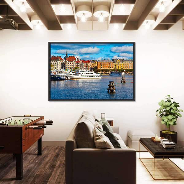 Old Town In Stockholm Canvas Wall Art-3 Horizontal-Gallery Wrap-25" x 16"-Tiaracle
