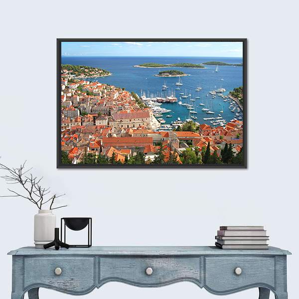 Old Town Of Hvar Croatia Canvas Wall Art-1 Piece-Floating Frame-24" x 16"-Tiaracle