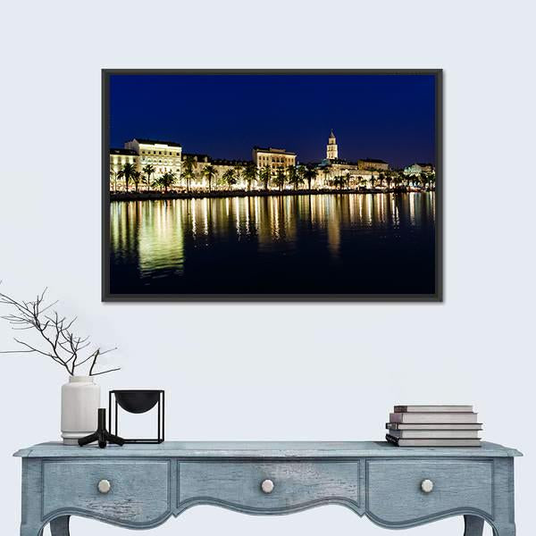 Old Town Of Split At Night Canvas Wall Art-1 Piece-Floating Frame-24" x 16"-Tiaracle
