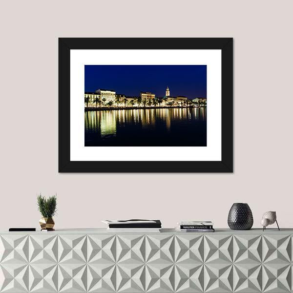 Old Town Of Split At Night Canvas Wall Art-1 Piece-Framed Print-20" x 16"-Tiaracle