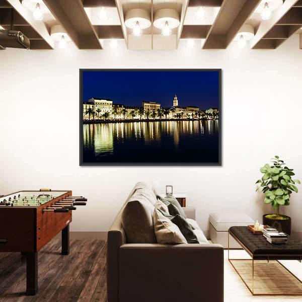 Old Town Of Split At Night Canvas Wall Art-5 Horizontal-Gallery Wrap-22" x 12"-Tiaracle