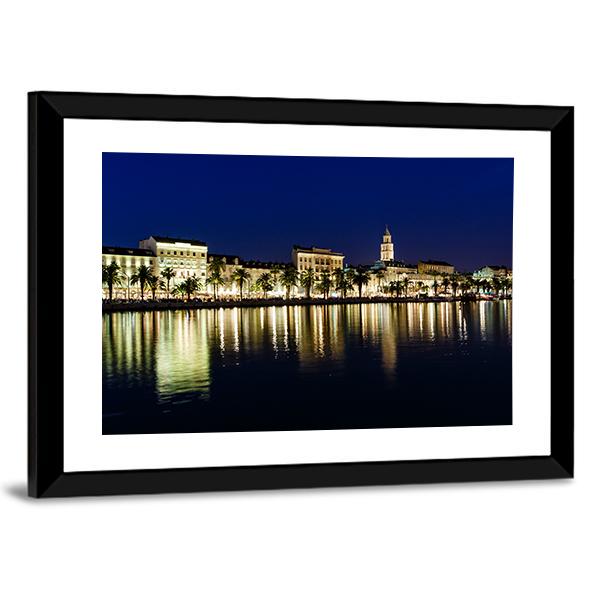 Old Town Of Split At Night Canvas Wall Art-5 Horizontal-Gallery Wrap-22" x 12"-Tiaracle