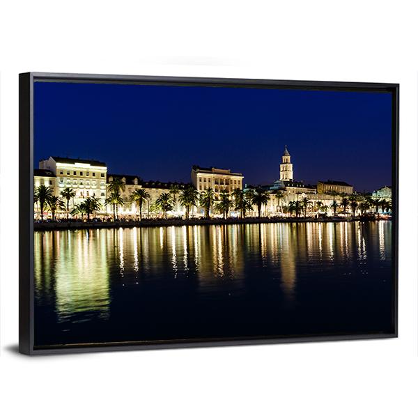 Old Town Of Split At Night Canvas Wall Art-5 Horizontal-Gallery Wrap-22" x 12"-Tiaracle
