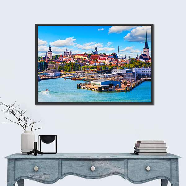 Old Town & Sea Port Canvas Wall Art-1 Piece-Floating Frame-24" x 16"-Tiaracle