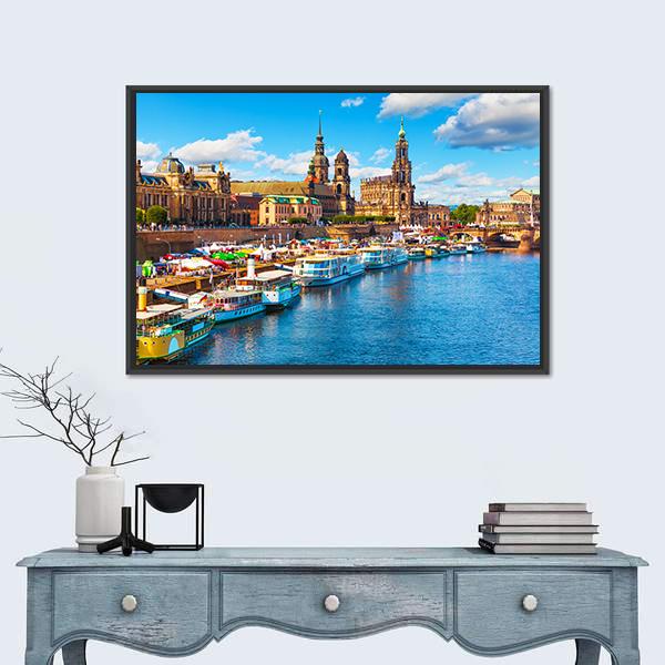 Old Town With Elbe River Canvas Wall Art-1 Piece-Floating Frame-24" x 16"-Tiaracle