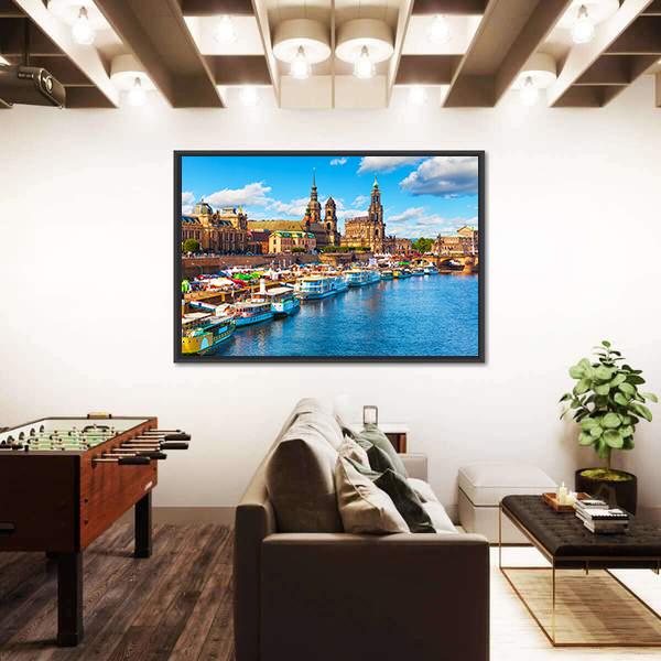 Old Town With Elbe River Canvas Wall Art-5 Horizontal-Gallery Wrap-22" x 12"-Tiaracle