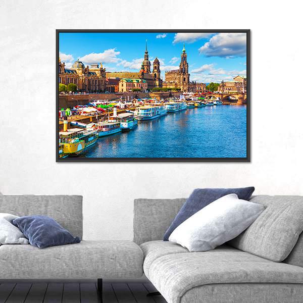 Old Town With Elbe River Canvas Wall Art-5 Horizontal-Gallery Wrap-22" x 12"-Tiaracle
