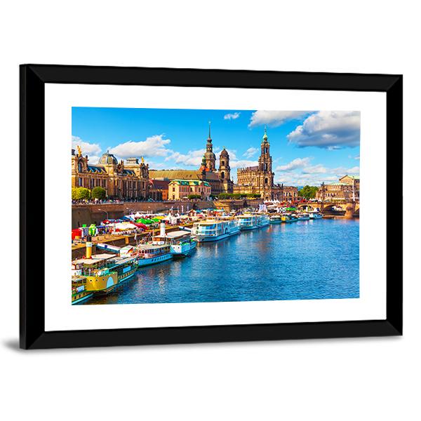 Old Town With Elbe River Canvas Wall Art-5 Horizontal-Gallery Wrap-22" x 12"-Tiaracle
