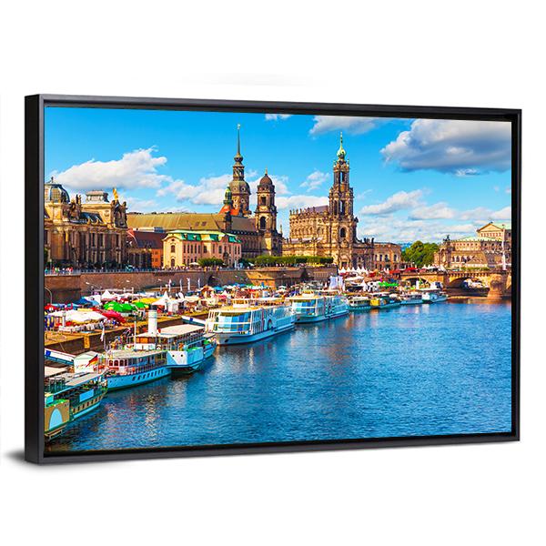 Old Town With Elbe River Canvas Wall Art-5 Horizontal-Gallery Wrap-22" x 12"-Tiaracle