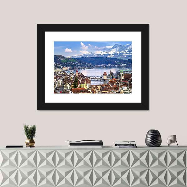 Old Town With Lake Canvas Wall Art-1 Piece-Framed Print-20" x 16"-Tiaracle
