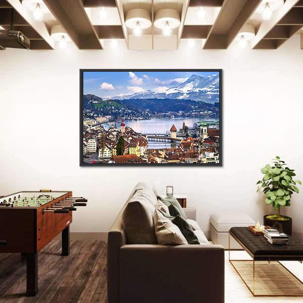 Old Town With Lake Canvas Wall Art-5 Horizontal-Gallery Wrap-22" x 12"-Tiaracle