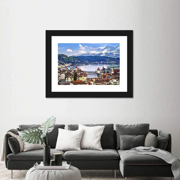 Old Town With Lake Canvas Wall Art-5 Horizontal-Gallery Wrap-22" x 12"-Tiaracle