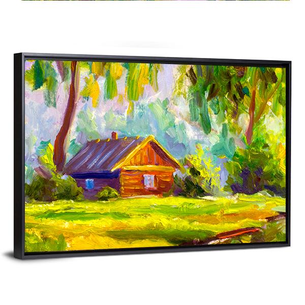 Old Wooden House Canvas Wall Art-1 Piece-Floating Frame-24" x 16"-Tiaracle