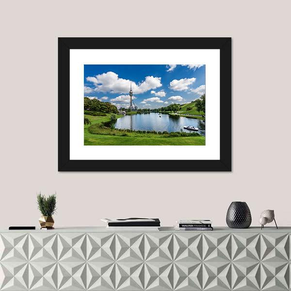Olympic Lake In Munich Canvas Wall Art-1 Piece-Framed Print-20" x 16"-Tiaracle