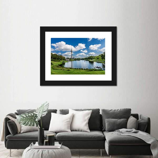 Olympic Lake In Munich Canvas Wall Art-3 Horizontal-Gallery Wrap-25" x 16"-Tiaracle