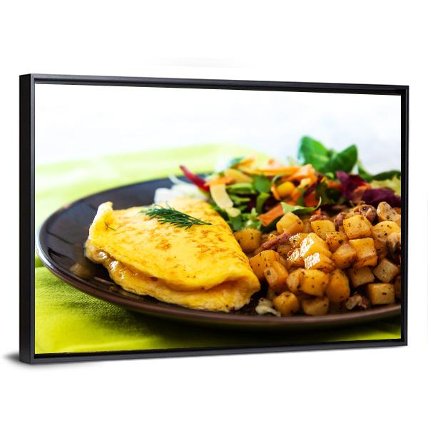 Omelette With Potatoes Canvas Wall Art-1 Piece-Floating Frame-24" x 16"-Tiaracle