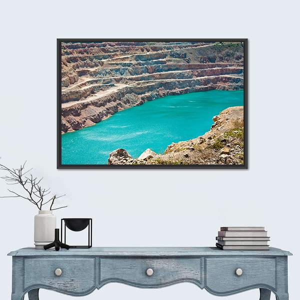Open Pit Mine With Lake Canvas Wall Art-1 Piece-Floating Frame-36" x 24"-Tiaracle
