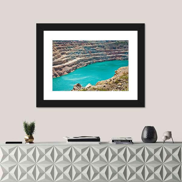 Open Pit Mine With Lake Canvas Wall Art-1 Piece-Framed Print-30" x 20"-Tiaracle