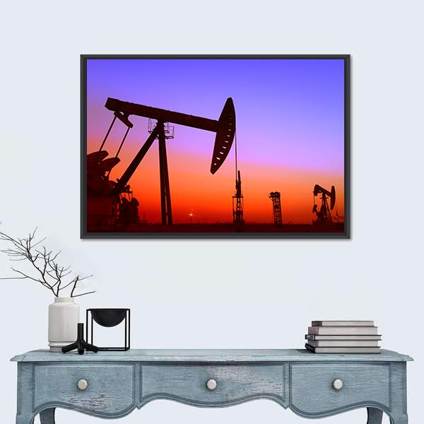 Operation Of Oil Pumping Unit Canvas Wall Art-1 Piece-Floating Frame-24&quot; x 16&quot;-Tiaracle