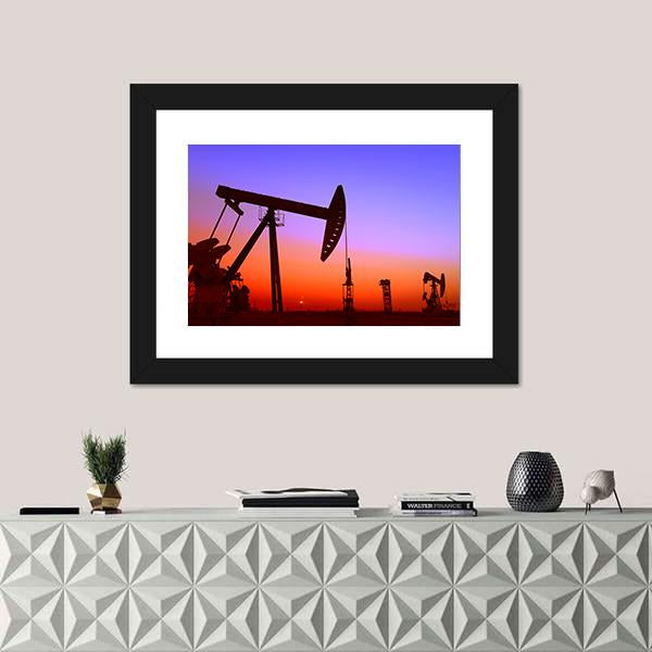 Operation Of Oil Pumping Unit Canvas Wall Art-1 Piece-Framed Print-20&quot; x 16&quot;-Tiaracle