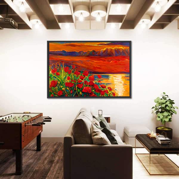 Opium Poppy Field Canvas Wall Art-5 Horizontal-Gallery Wrap-22" x 12"-Tiaracle