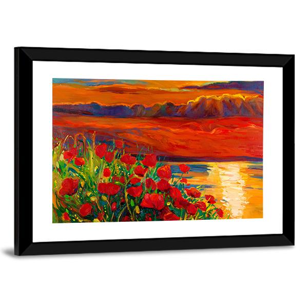 Opium Poppy Field Canvas Wall Art-5 Horizontal-Gallery Wrap-22" x 12"-Tiaracle
