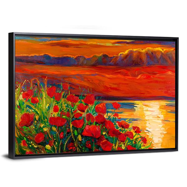 Opium Poppy Field Canvas Wall Art-5 Horizontal-Gallery Wrap-22" x 12"-Tiaracle
