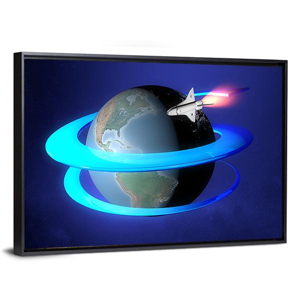 Orbit Spacecraft Around The Earth Canvas Wall Art-1 Piece-Floating Frame-36" x 24"-Tiaracle