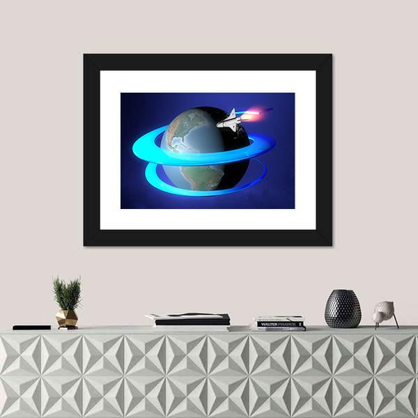 Orbit Spacecraft Around The Earth Canvas Wall Art-1 Piece-Framed Print-30" x 20"-Tiaracle