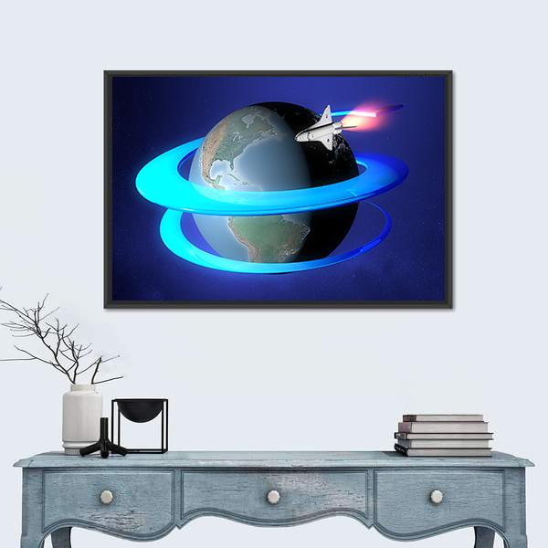Orbit Spacecraft Around The Earth Canvas Wall Art-5 Horizontal-Gallery Wrap-22" x 12"-Tiaracle