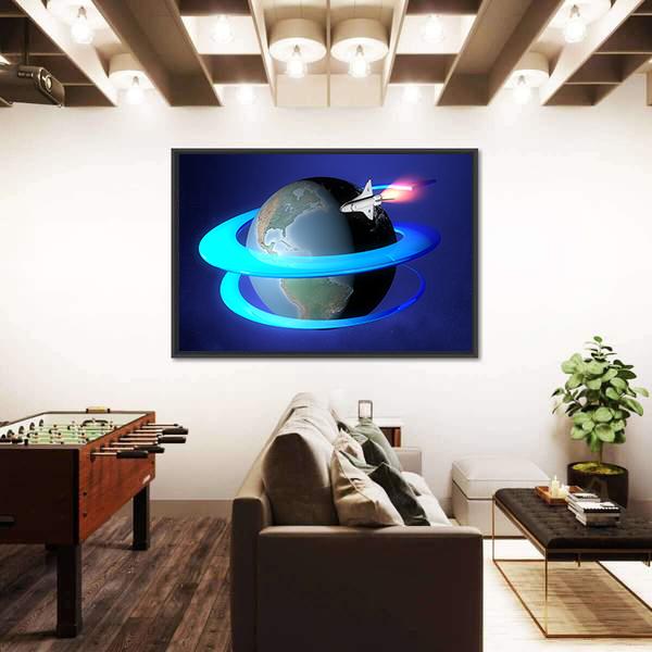 Orbit Spacecraft Around The Earth Canvas Wall Art-5 Horizontal-Gallery Wrap-22" x 12"-Tiaracle