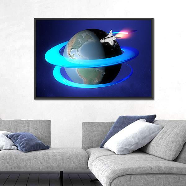Orbit Spacecraft Around The Earth Canvas Wall Art-5 Horizontal-Gallery Wrap-22" x 12"-Tiaracle