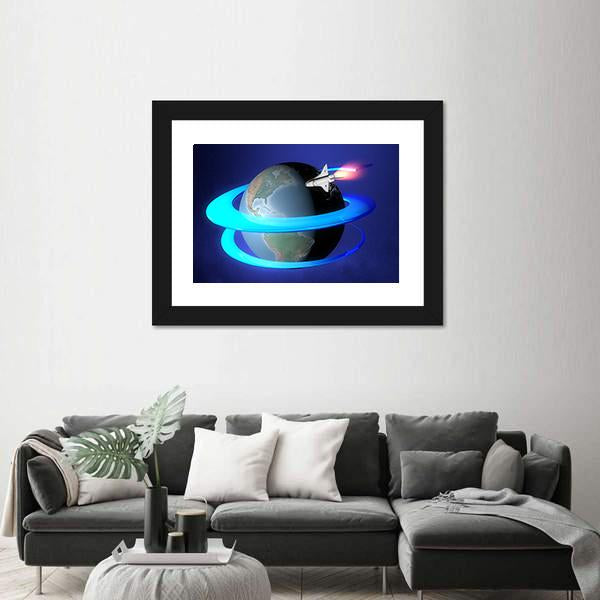 Orbit Spacecraft Around The Earth Canvas Wall Art-5 Horizontal-Gallery Wrap-22" x 12"-Tiaracle