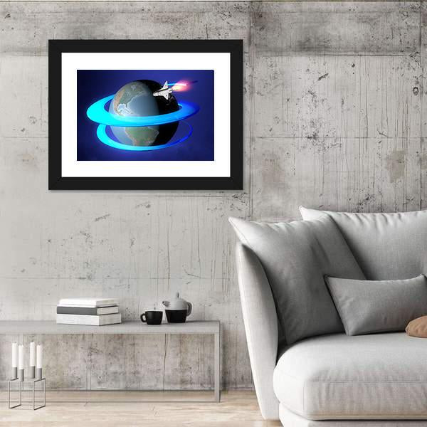 Orbit Spacecraft Around The Earth Canvas Wall Art-5 Horizontal-Gallery Wrap-22" x 12"-Tiaracle