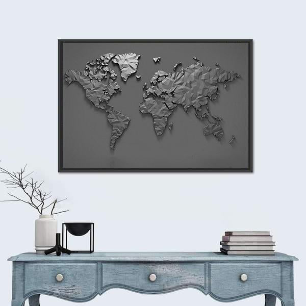 Origami 3D World Map Canvas Wall Art-1 Piece-Floating Frame-24" x 16"-Tiaracle