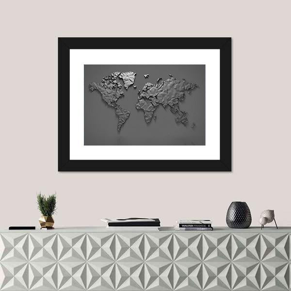 Origami 3D World Map Canvas Wall Art-1 Piece-Framed Print-20" x 16"-Tiaracle