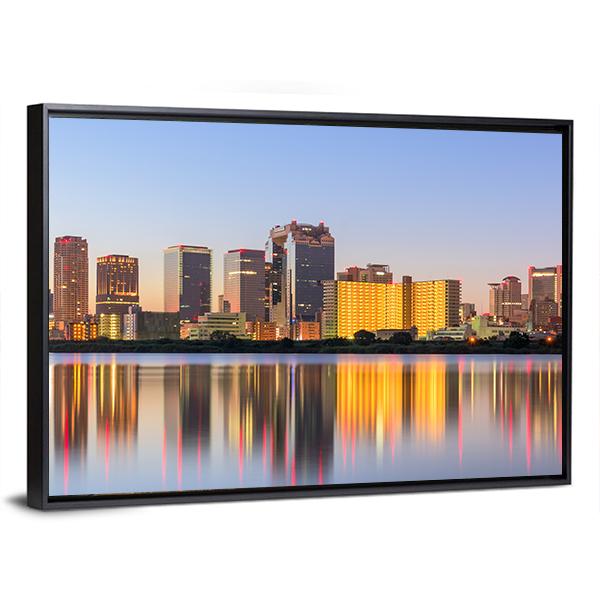 Osaka Cityscape From Yodogawa River Canvas Wall Art-3 Horizontal-Gallery Wrap-25" x 16"-Tiaracle