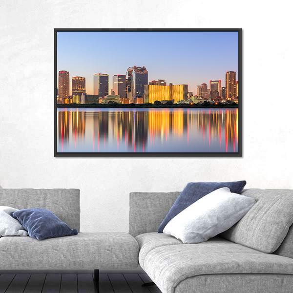 Osaka Cityscape From Yodogawa River Canvas Wall Art-3 Horizontal-Gallery Wrap-25" x 16"-Tiaracle