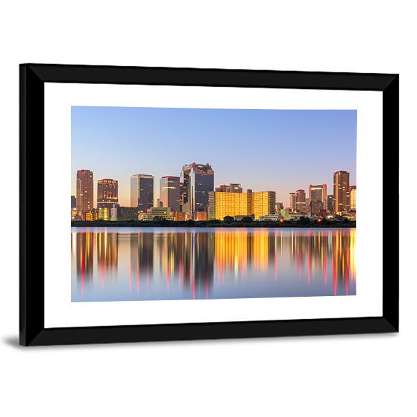 Osaka Cityscape From Yodogawa River Canvas Wall Art-3 Horizontal-Gallery Wrap-25" x 16"-Tiaracle