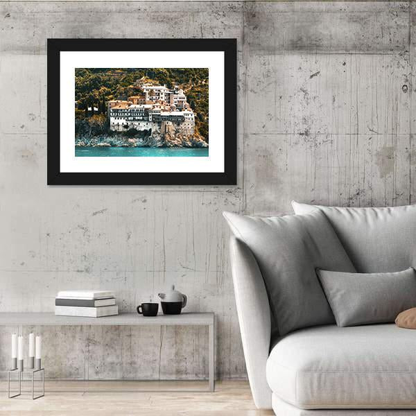 Osiou Gregoriou Monastery On Holy Mount Athos Canvas Wall Art-5 Horizontal-Gallery Wrap-22" x 12"-Tiaracle