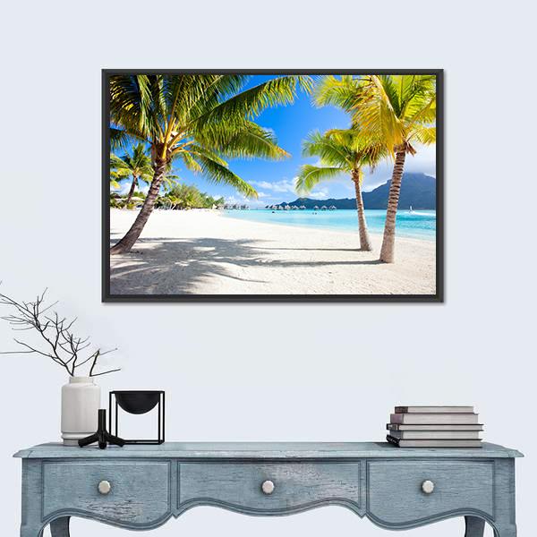 Otemanu Mountain On Bora Bora Island Canvas Wall Art-1 Piece-Floating Frame-24" x 16"-Tiaracle