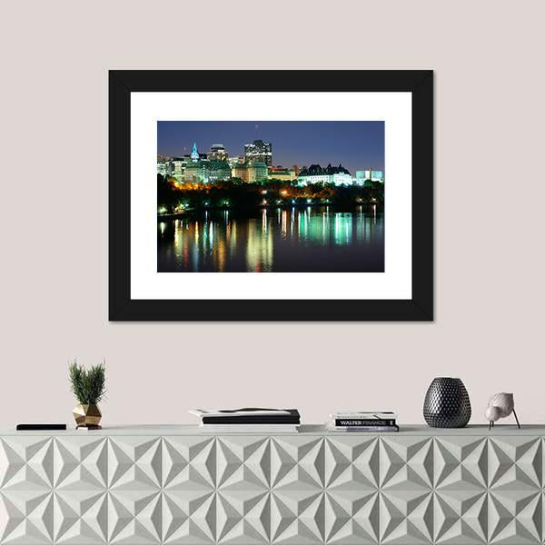 Ottawa At Night Over River Canvas Wall Art-1 Piece-Framed Print-20" x 16"-Tiaracle