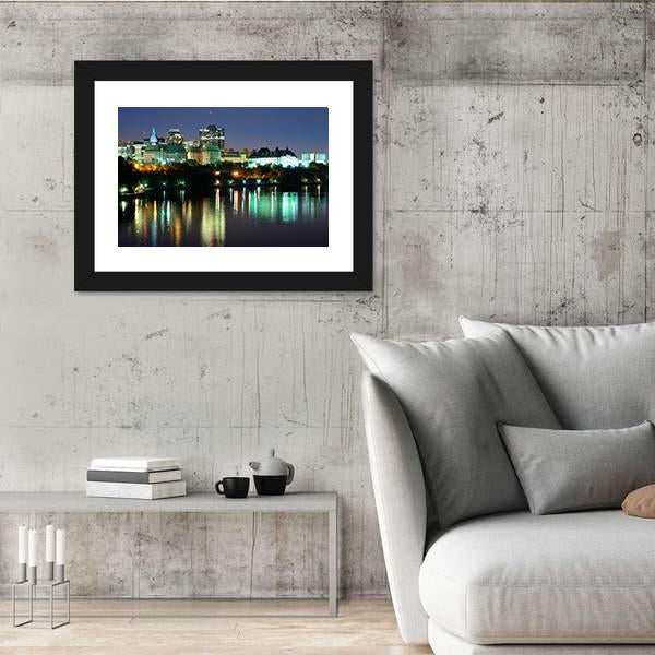 Ottawa At Night Over River Canvas Wall Art-3 Horizontal-Gallery Wrap-25" x 16"-Tiaracle