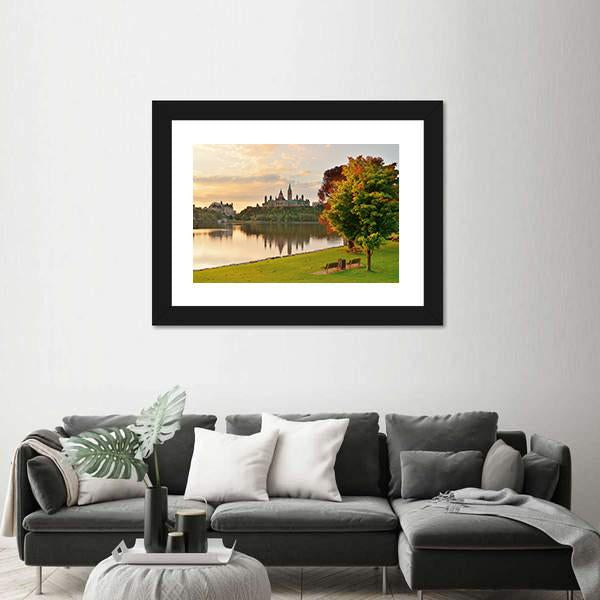 Ottawa City Skyline At Sunrise Over River Canvas Wall Art-5 Horizontal-Gallery Wrap-22" x 12"-Tiaracle