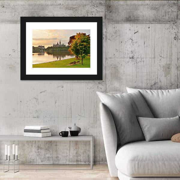 Ottawa City Skyline At Sunrise Over River Canvas Wall Art-5 Horizontal-Gallery Wrap-22" x 12"-Tiaracle