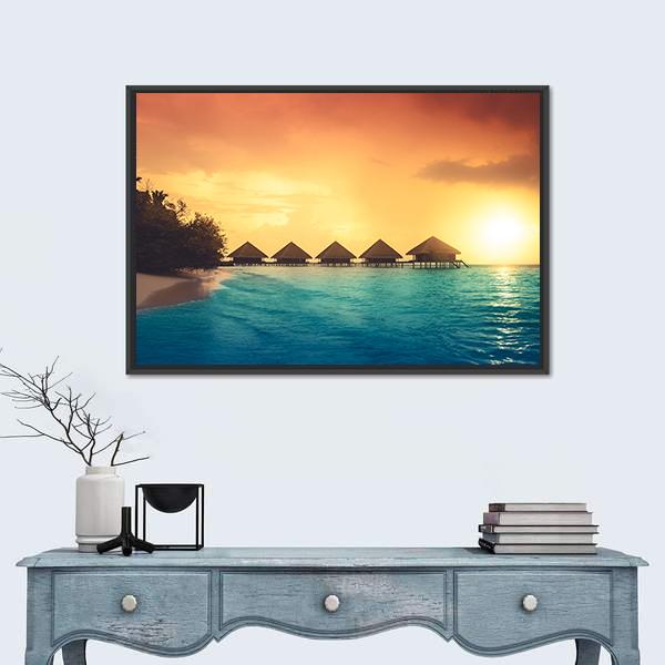 Over Water Bungalows Canvas Wall Art-1 Piece-Floating Frame-24" x 16"-Tiaracle